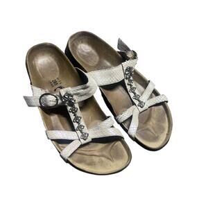 Betula Birkenstock Sandals Womens 10 Silver Bedazzled Rhinestone Slip On Y2K